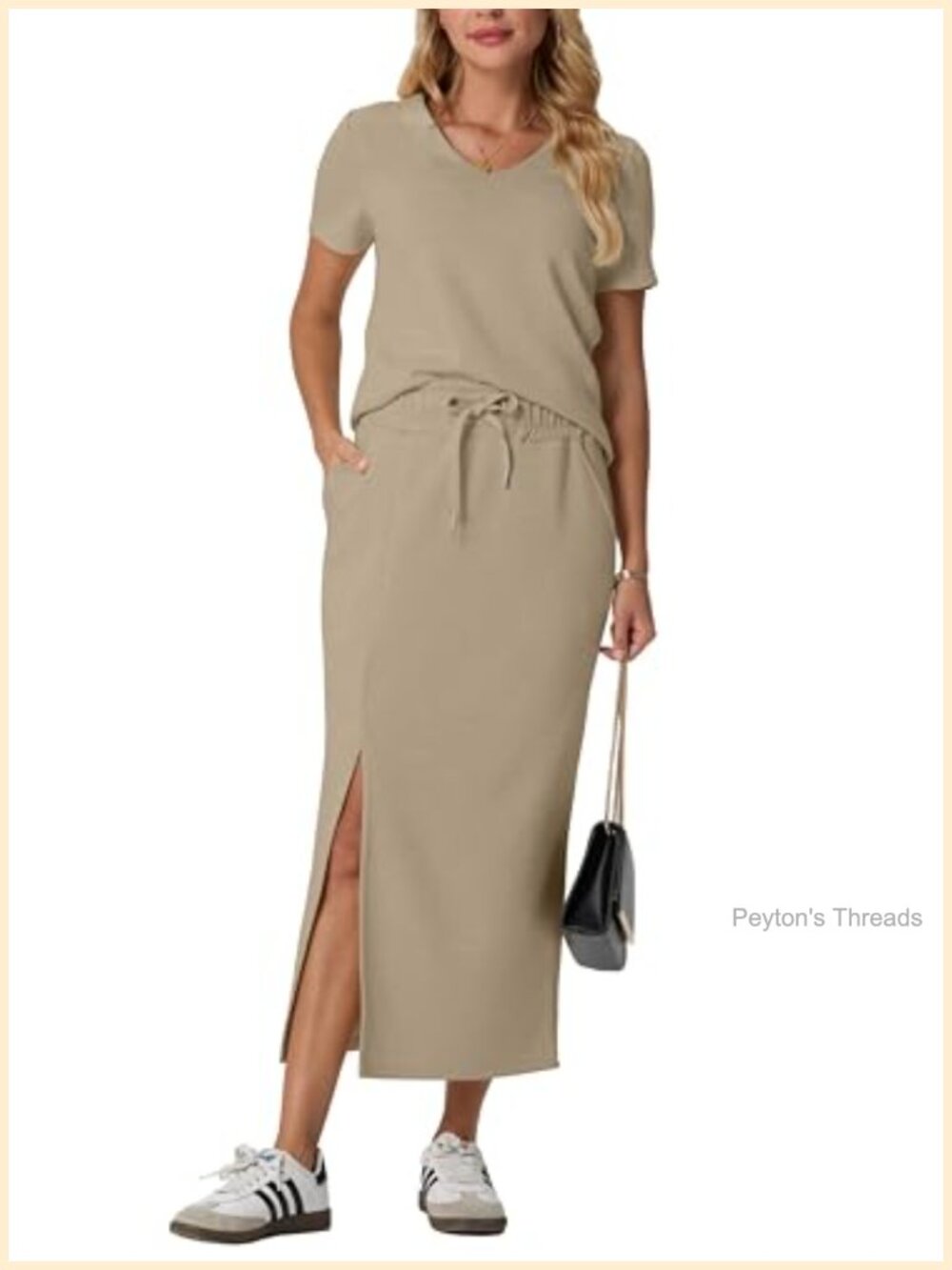 2 Piece Skirt Set Women V-Neck Short Sleeve Midi Skirt Casual Lounge Outfit